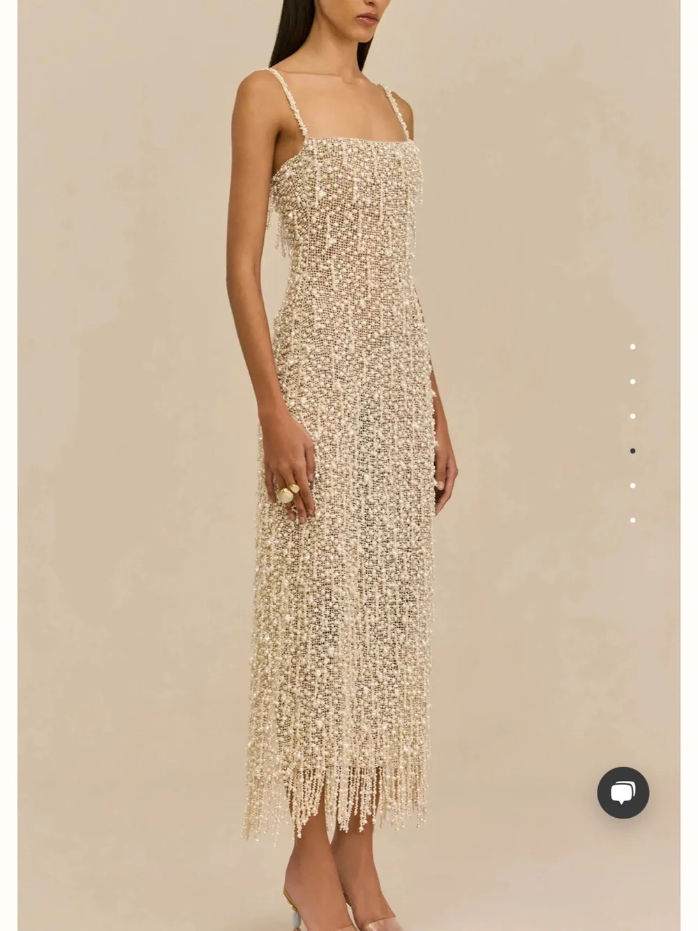 cult gaia ginevra gown- Ivory Beaded Fringe Midi Dress - Picture 3 of 6